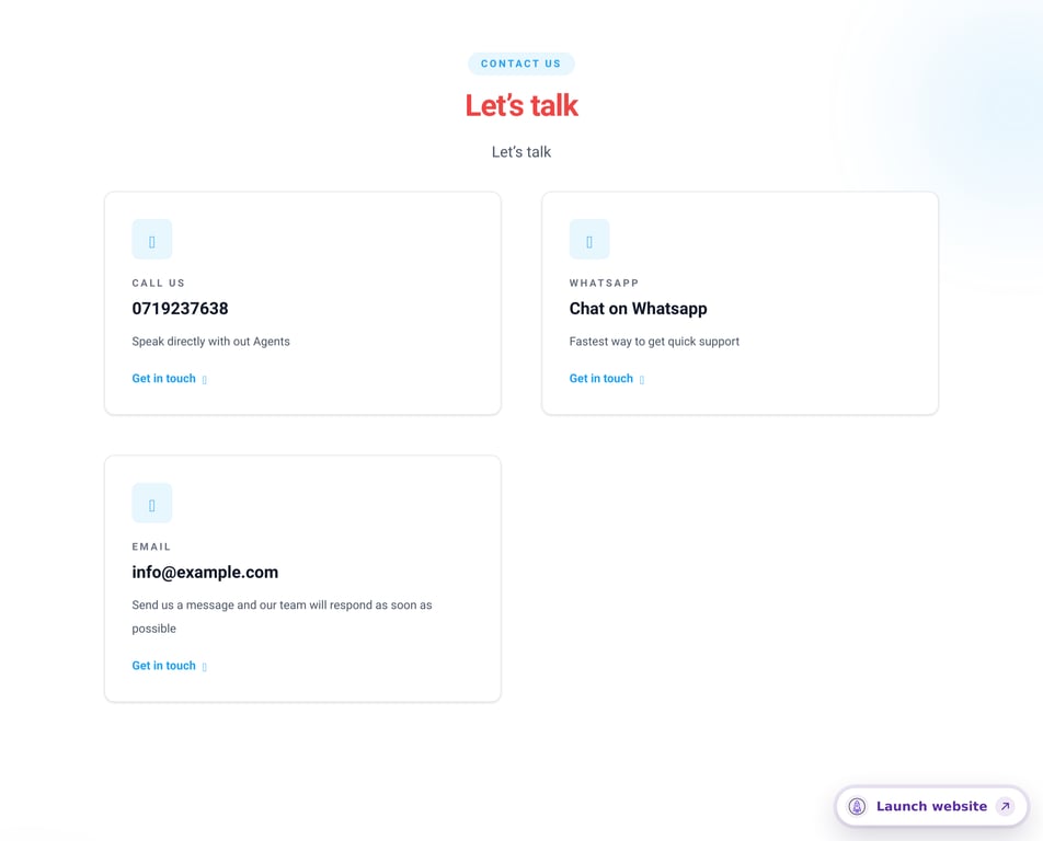 Contact Cards with Location & Social Links component