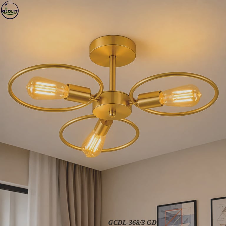 Modern 3-Light Gold Ring Ceiling Fixture