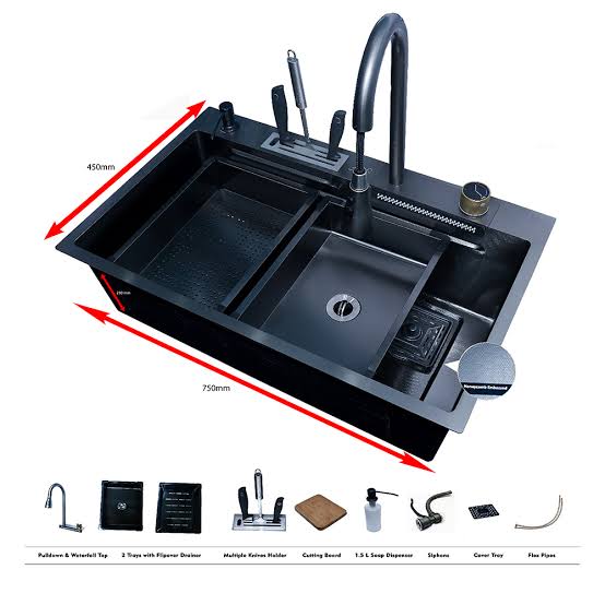Modern Black Kitchen Sink Workstation (750x450mm)