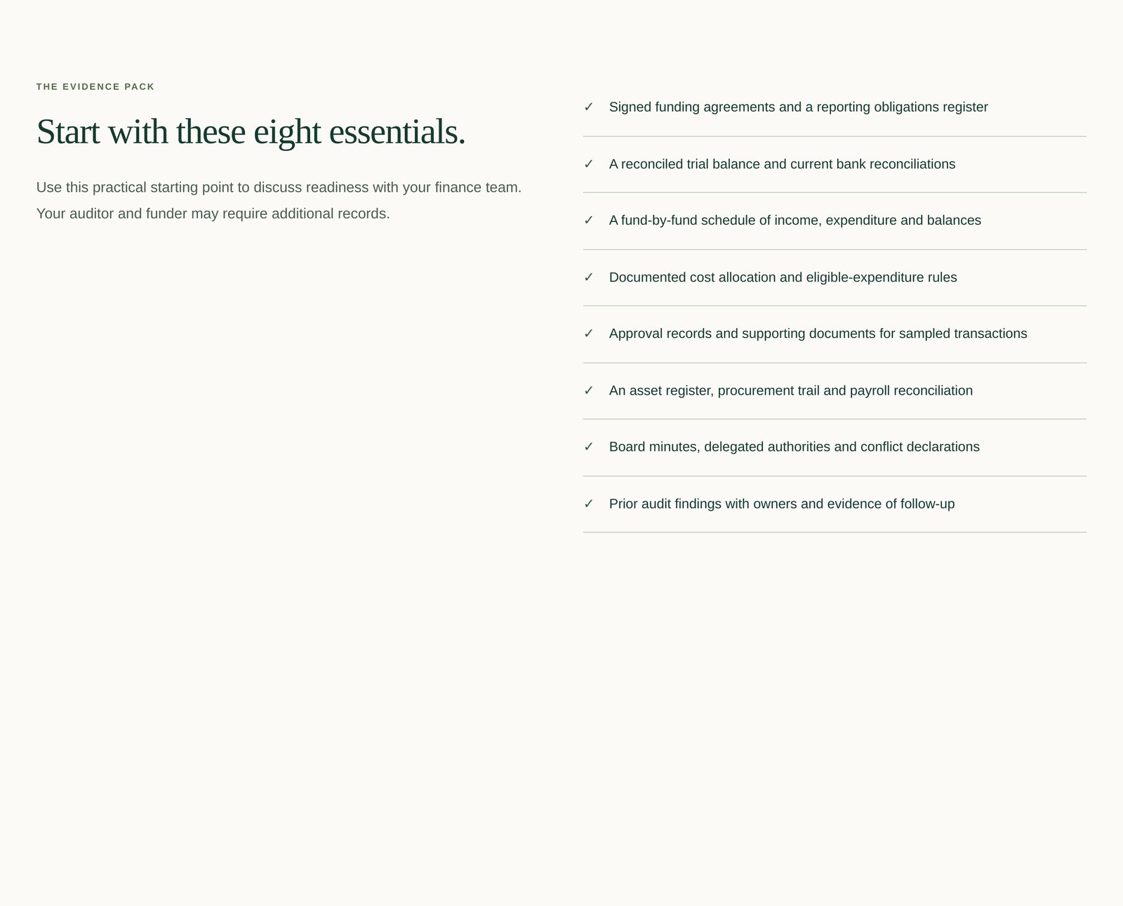 Grantmere | Audit Evidence Checklist component