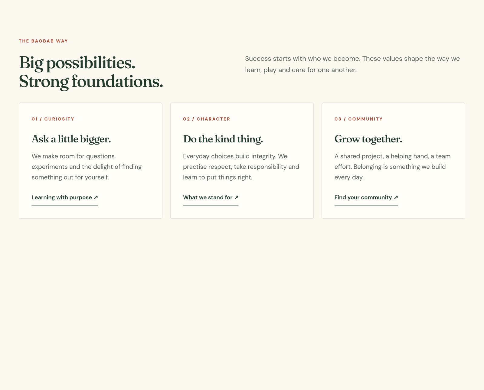 Baobab / Values and information cards component