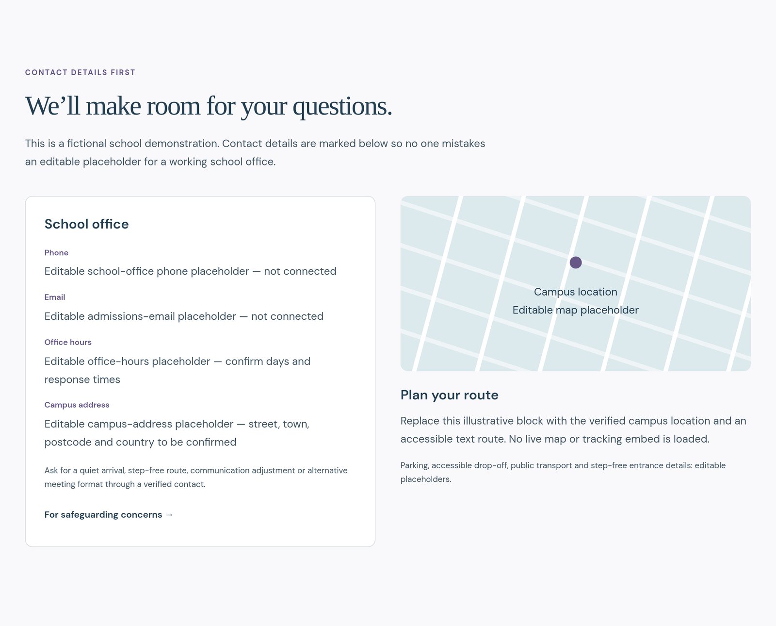 Contact details and editable campus location component