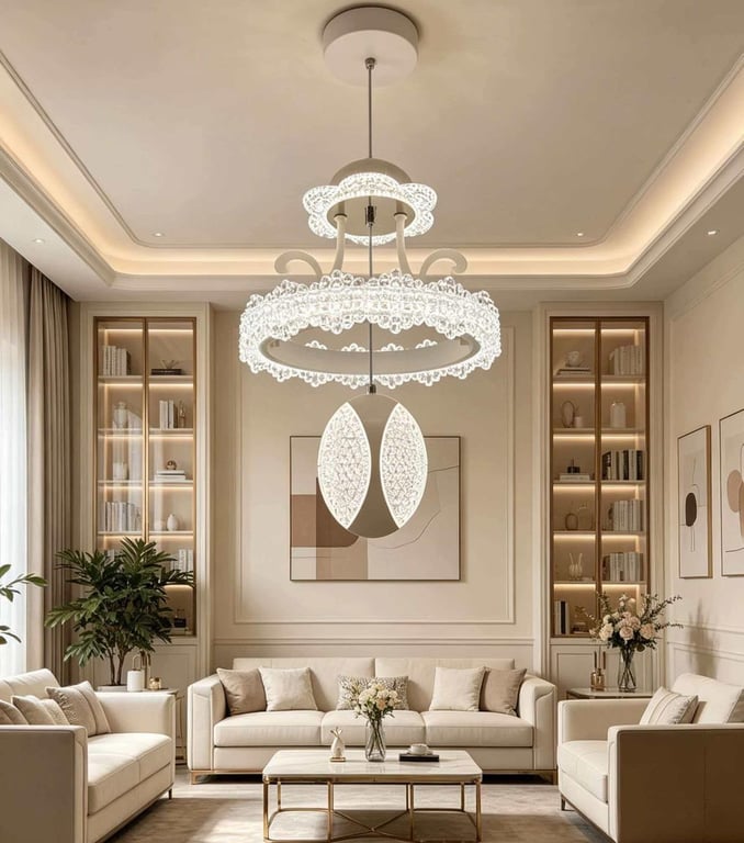 Elegant Crystal Ring Chandelier with Leaf Pendant