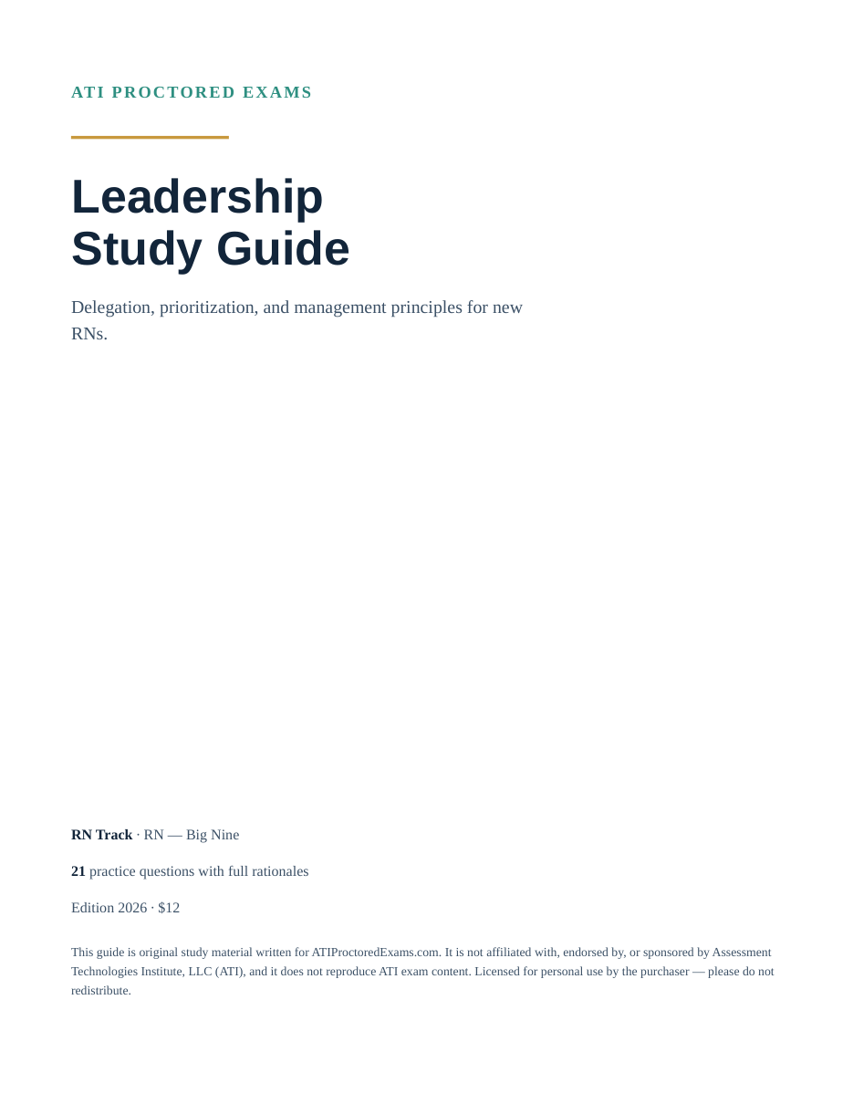 ATI RN Leadership 2023 Proctored Exam Study Guide (PDF)