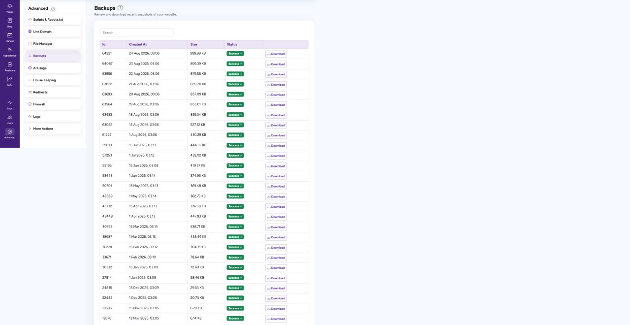 Website backups