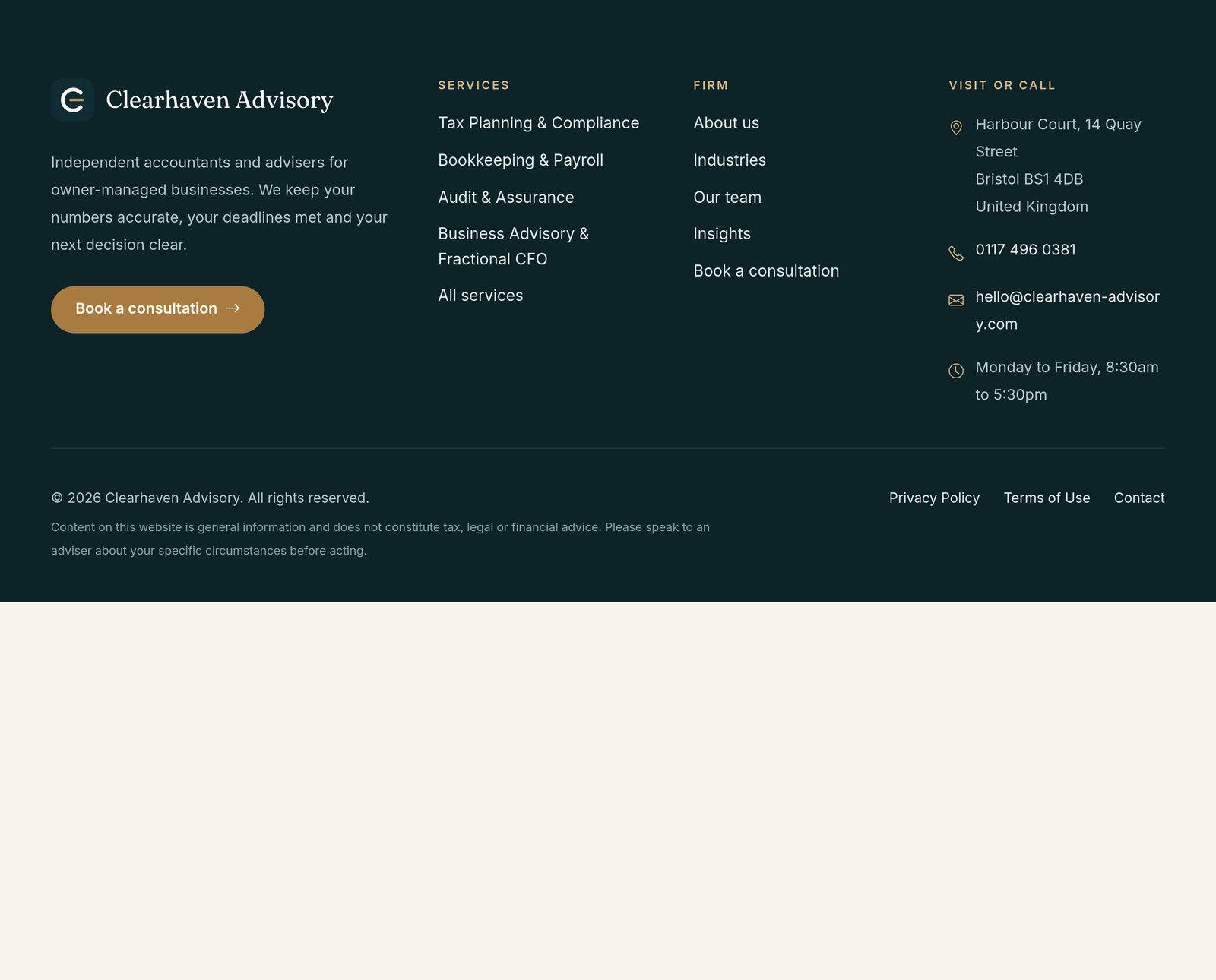 Clearhaven SEO Footer component