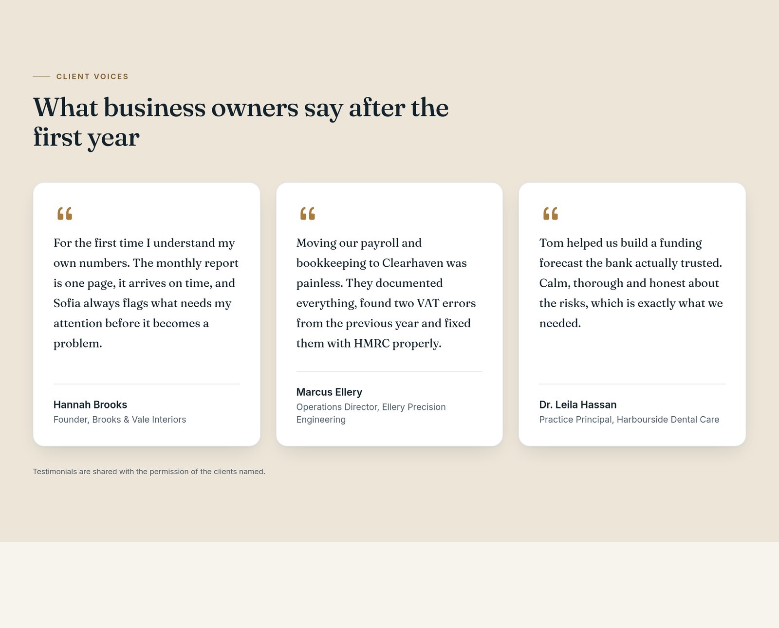 Client Testimonials component