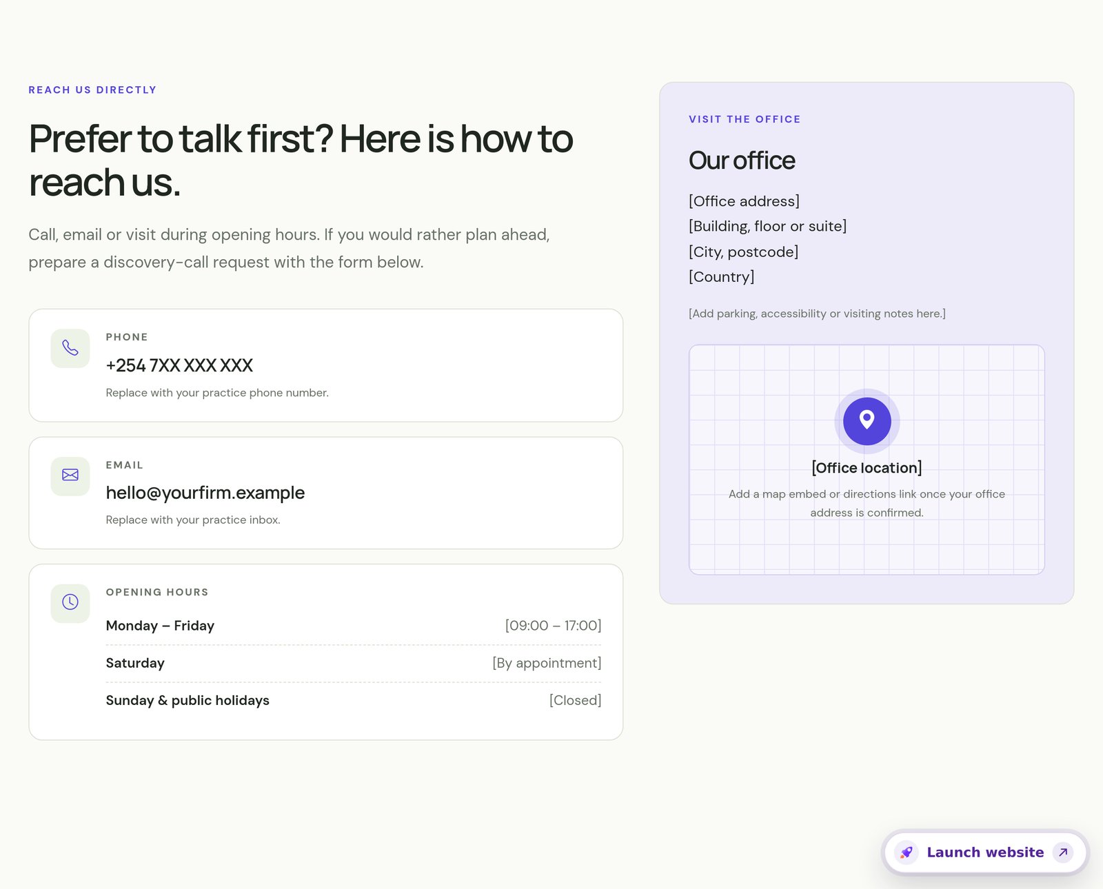 Contact Details and Office Location component