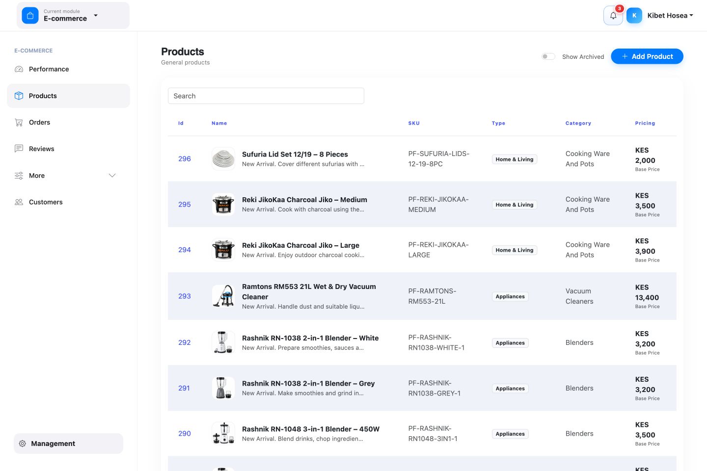 Perfect Fit product catalog with SKUs categories and pricing in SDP