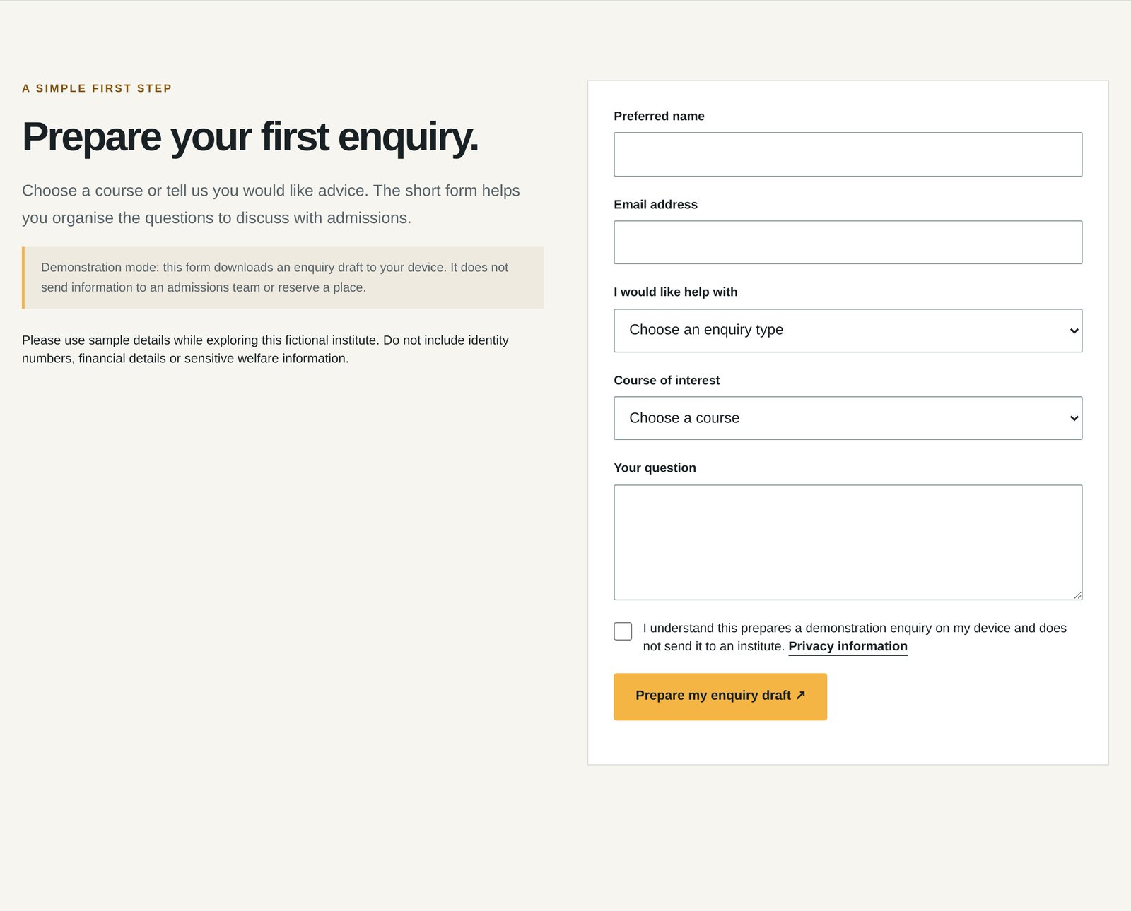 Forge Enquiry Draft Form component