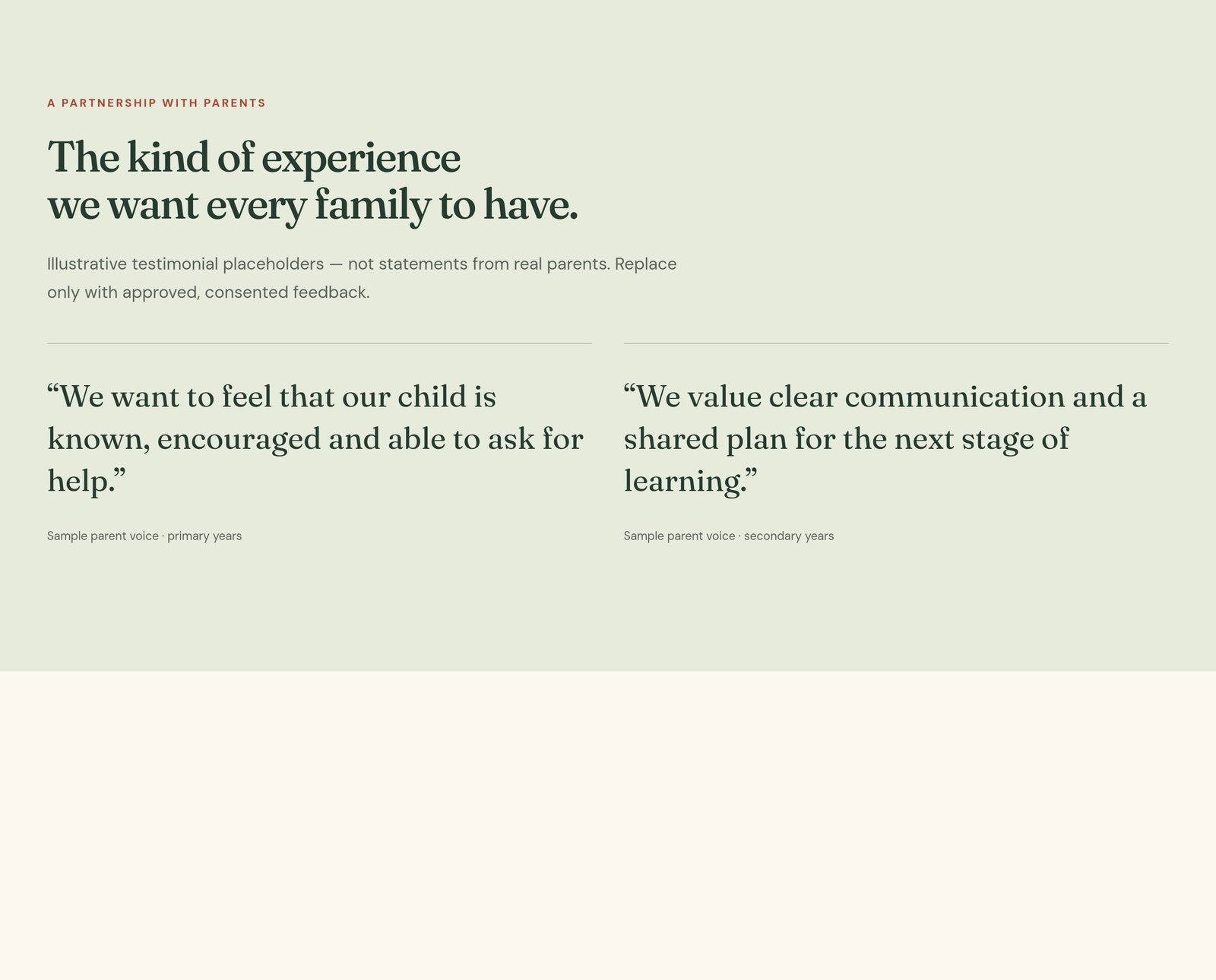 Baobab / Clearly labelled parent voice placeholders component