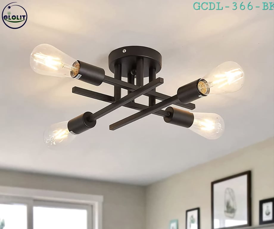 Modern 4-Light Black Geometric Ceiling Fixture