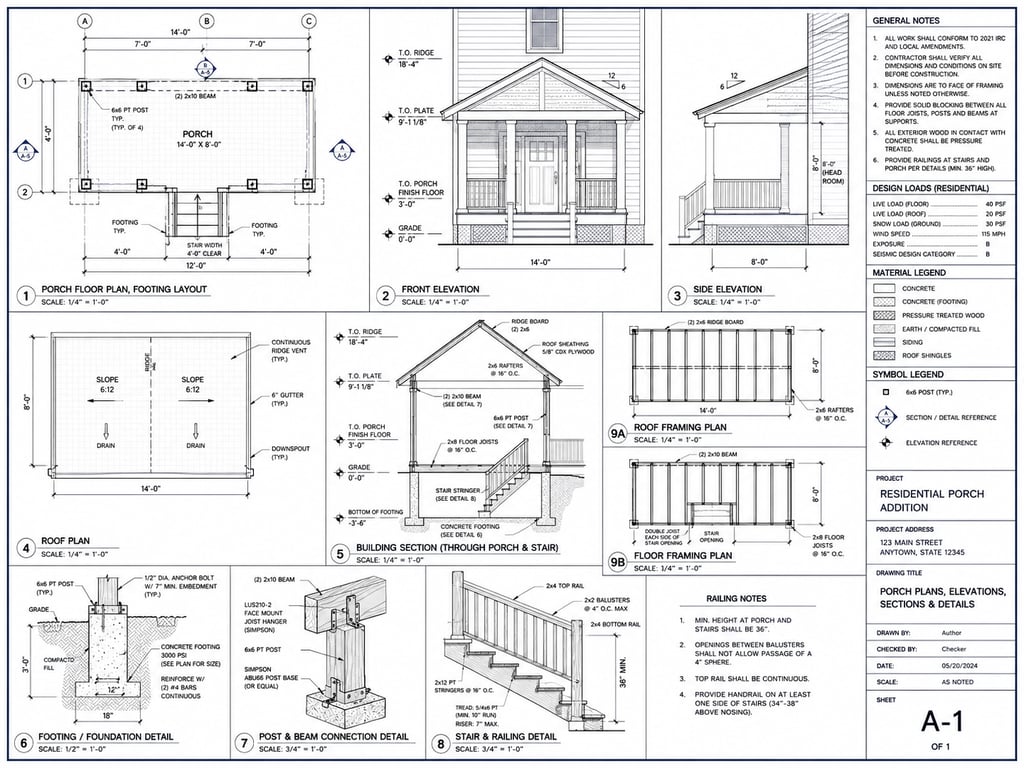 Residential Porch Design And Permit Drawings