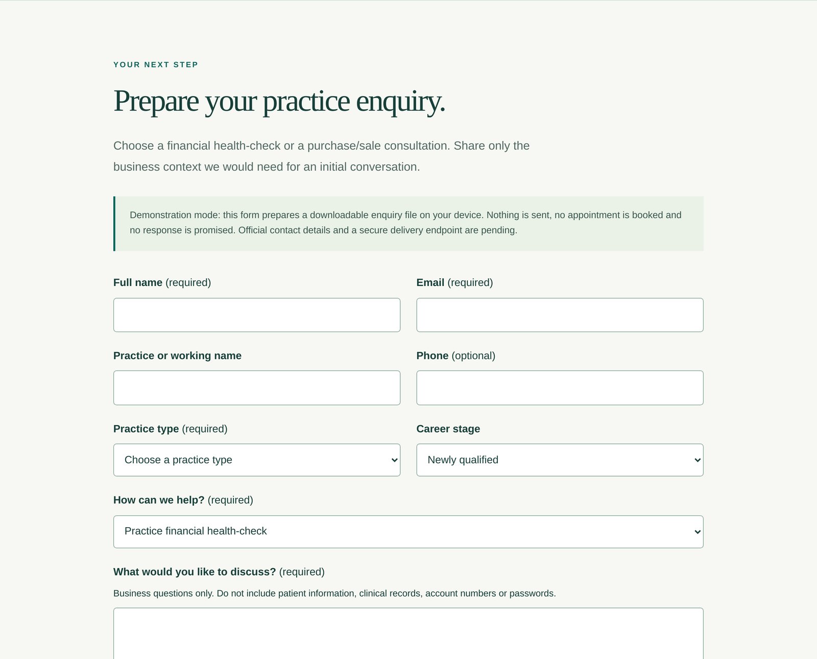 Pulsewell Health Check Enquiry Form component