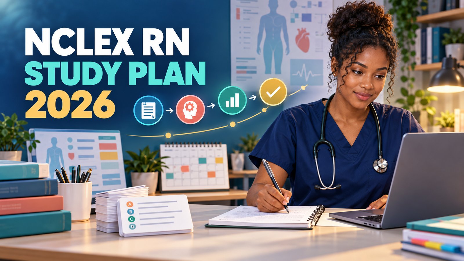 Nursing graduate following a 2026 NCLEX-RN study plan with clinical judgment practice and readiness checks