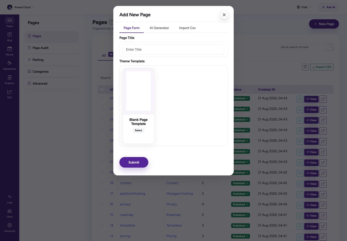 Create a draft from the page form