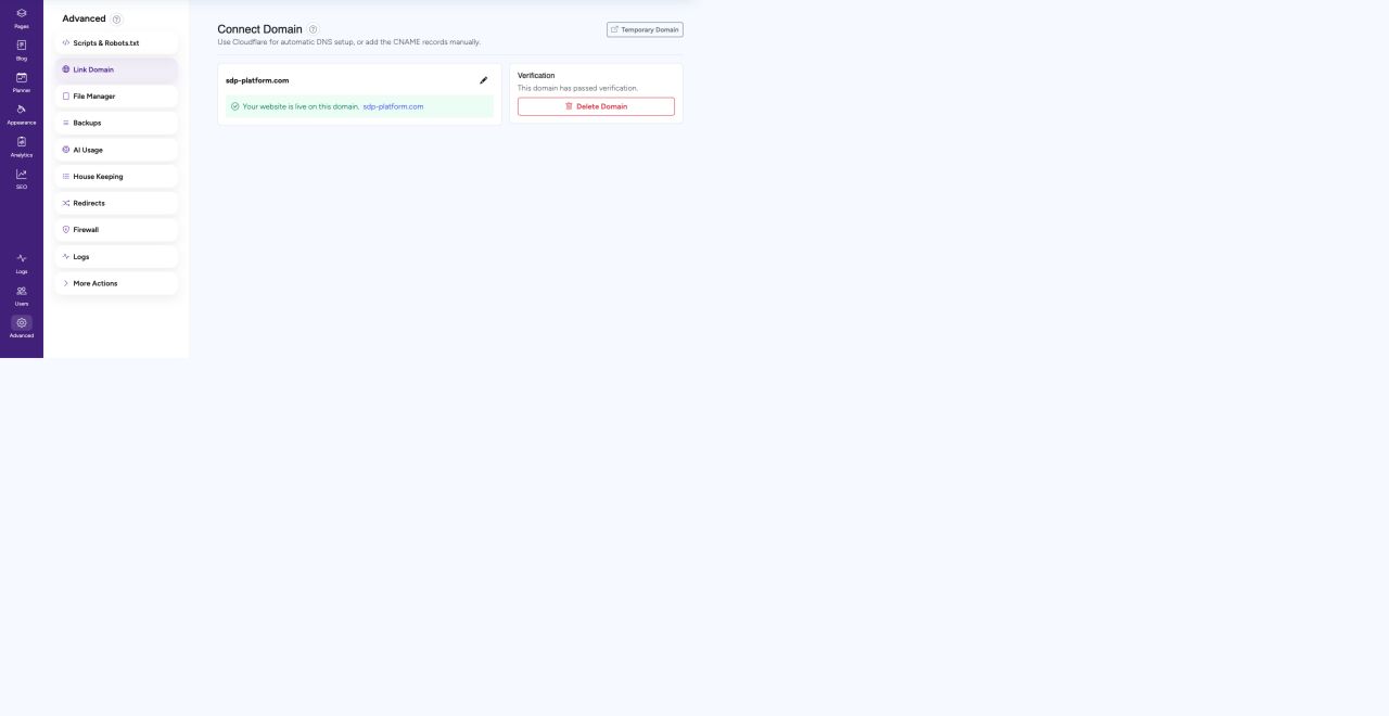 Custom domain settings