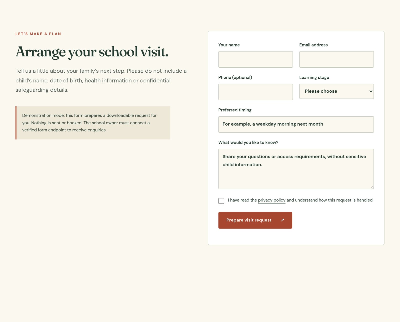 Baobab / Enquiry and visit request form component
