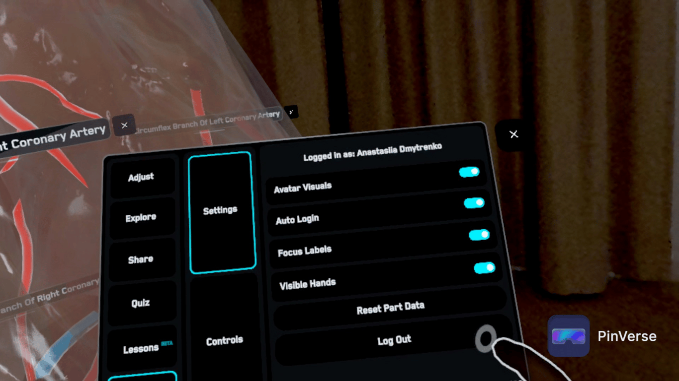 Anatomy X — Preferences Configuration, screen 1 of 2