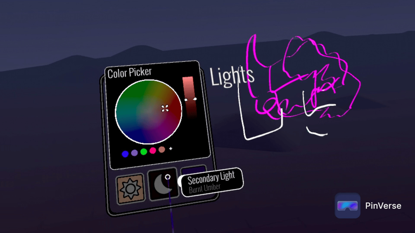 Open Brush - 3D Painting — Lights Menu, screen 4 of 4