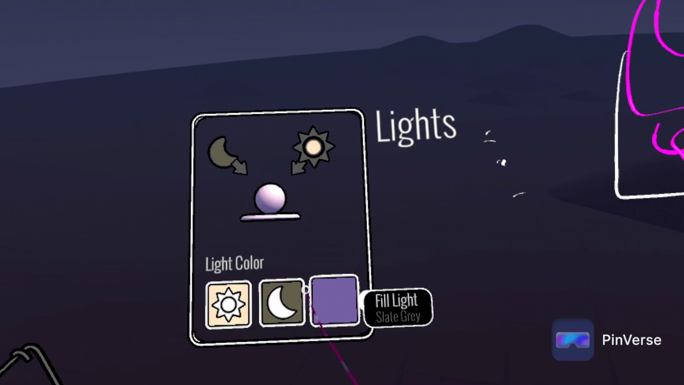 Open Brush - 3D Painting — Lights Menu, screen 1 of 4