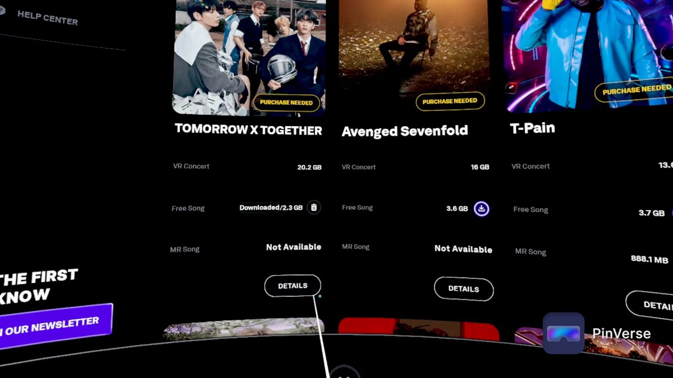 AMAZE VR Concerts — Setting, screen 2 of 5
