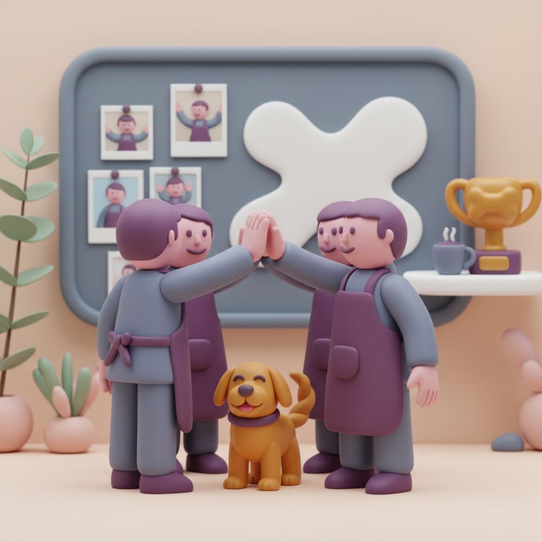 Pet business team collaborating in a positive, professional work environment