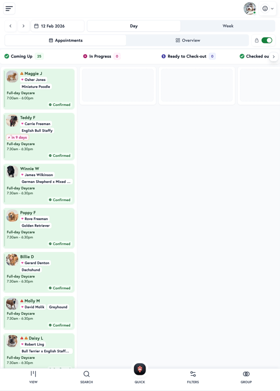 Petboost iPad app showing tablet scheduling view
