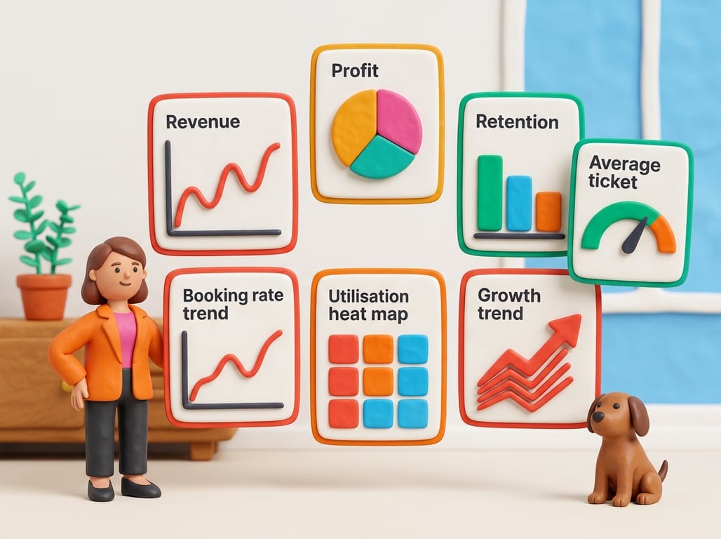 Pet business owner reviewing financial reports on a tablet