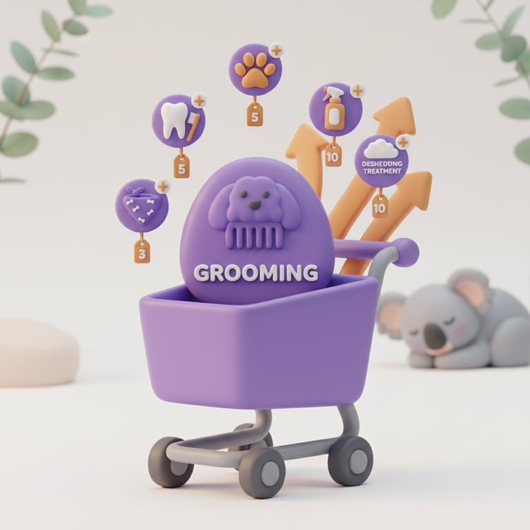 Dog groomer applying a premium add-on treatment during a grooming session