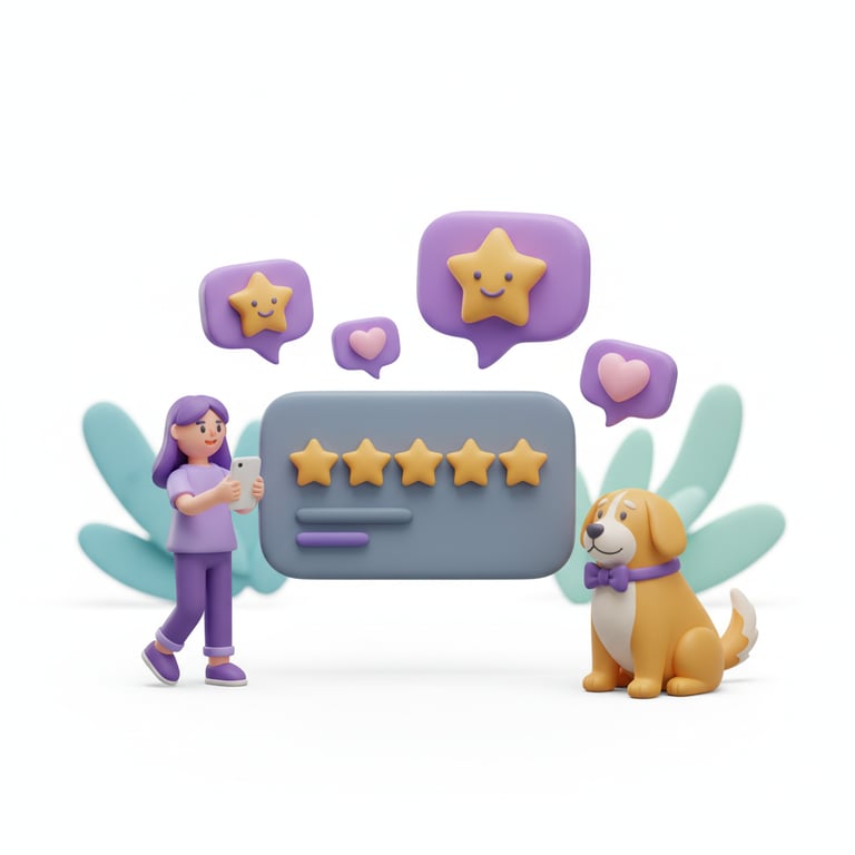 Happy pet business client leaving a positive review after a great experience