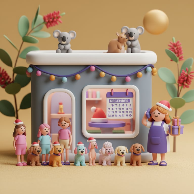 Busy pet boarding facility during the holiday season with dogs in play areas