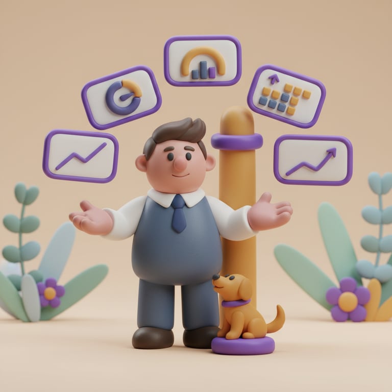 Pet business owner reviewing financial reports on a tablet