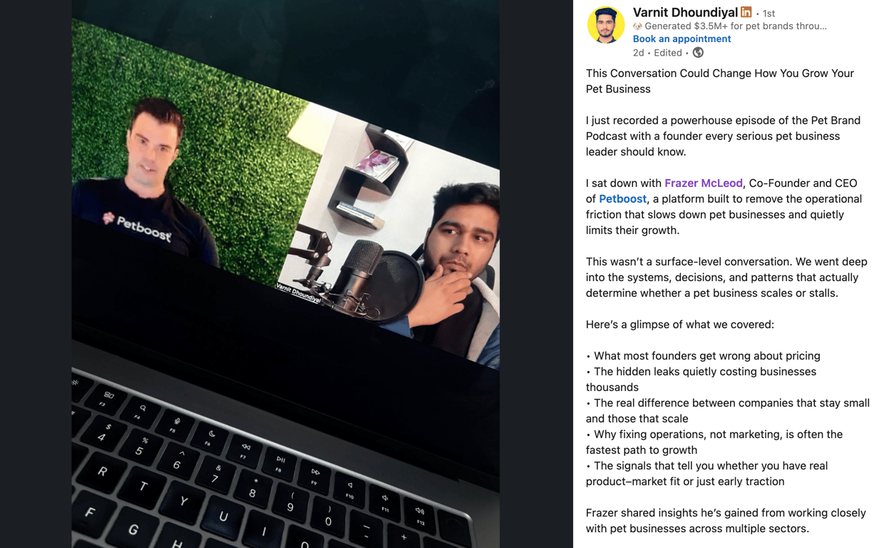 Frazer McLeod on the Pet Brand Podcast with Varnit Dhoundiyal discussing pet business growth