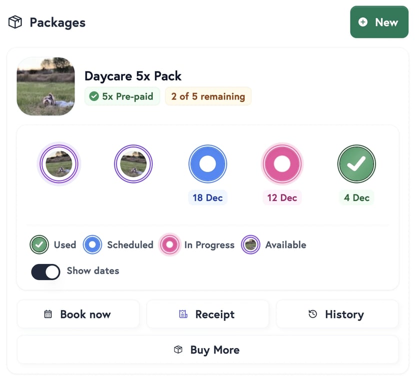 Coffee-card style package tracking with colour-coded stamps