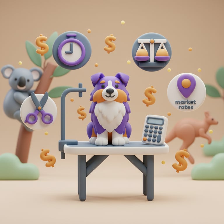 Professional dog groomer styling a fluffy white dog in a modern grooming salon