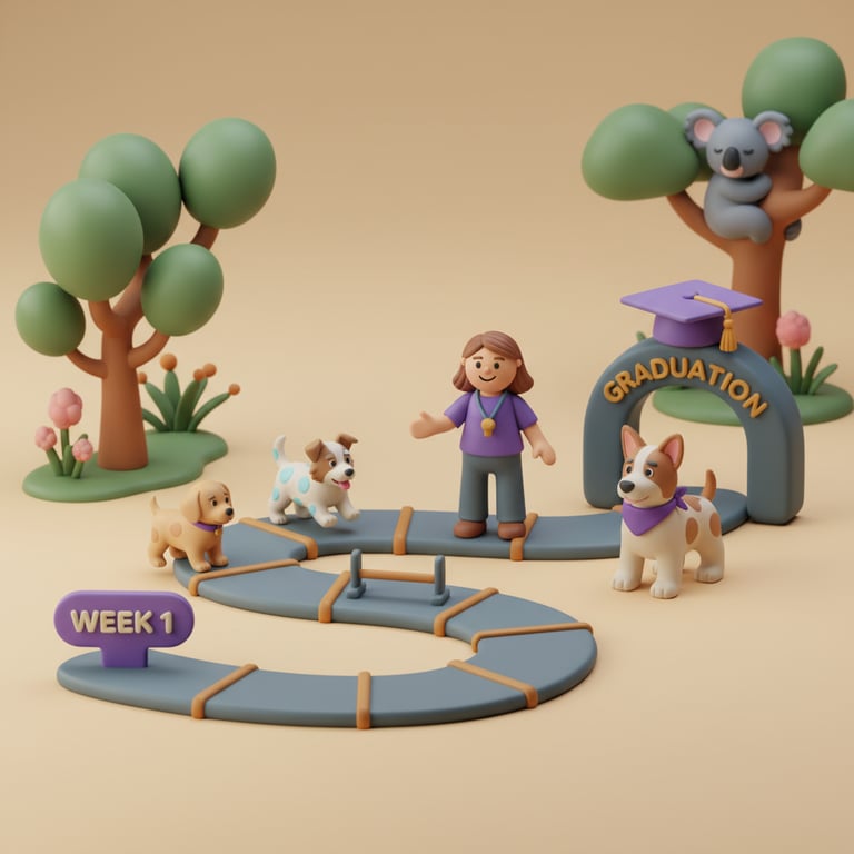 Petboost course management interface showing session scheduling and enrolments