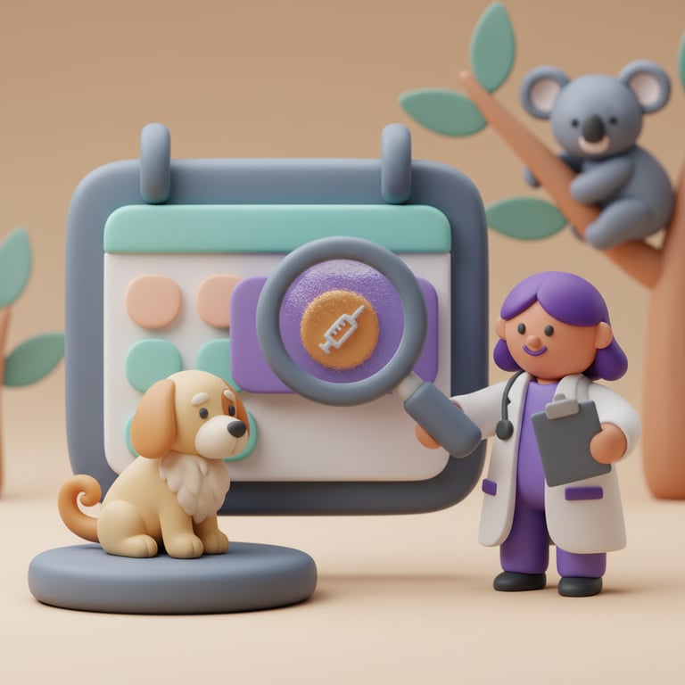 Petboost scheduler showing vaccination alert badges on appointment cards for pets with expired vaccinations