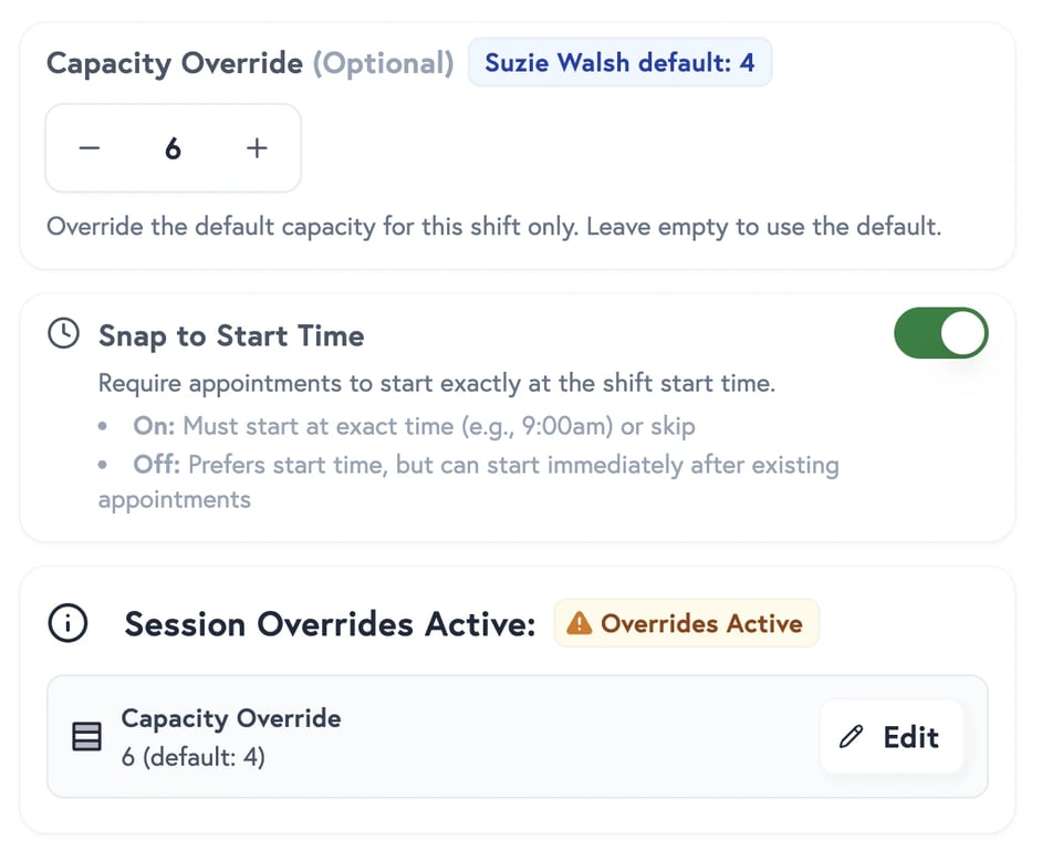 Per-session capacity configuration