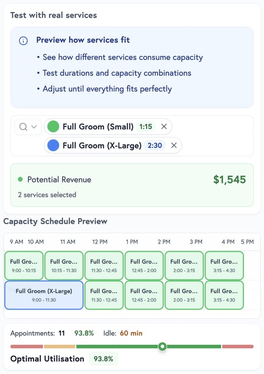 Mix and match schedule with revenue preview