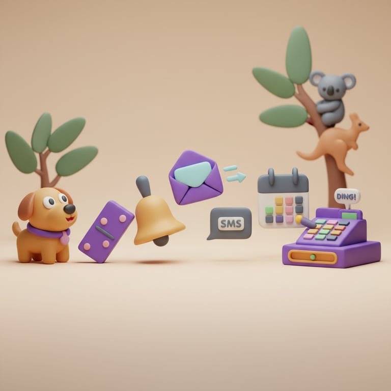 Dog groomer using tablet to manage appointments in a modern salon