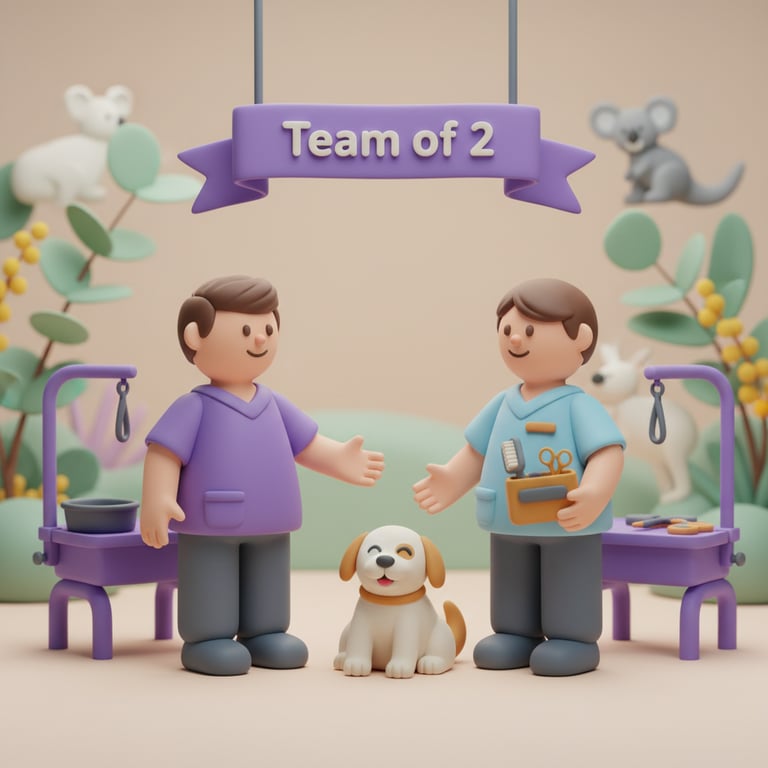 Pet business team members working together in a professional daycare facility