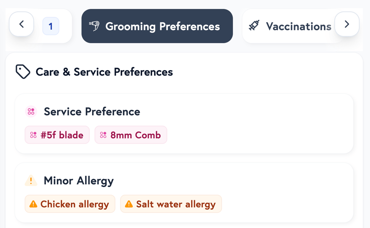 Petboost pet profile grooming preferences tab