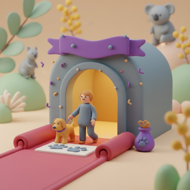 Pet business owner warmly welcoming a new client and their dog for their first appointment