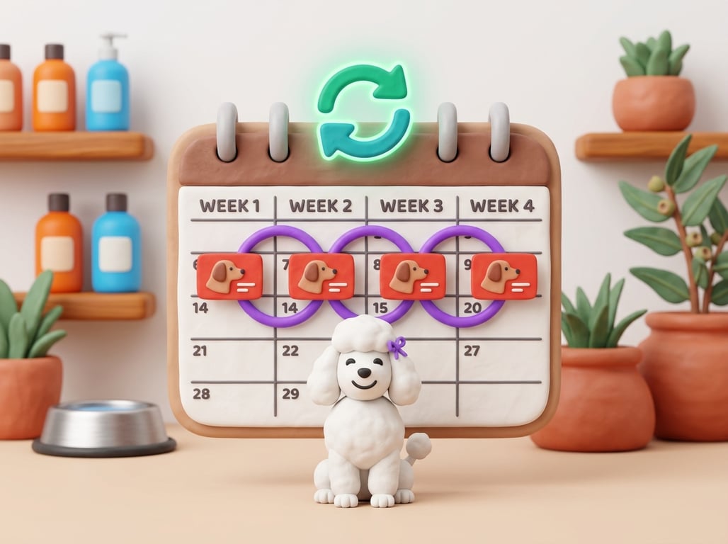 Modern dog grooming salon with professional equipment and bright lighting