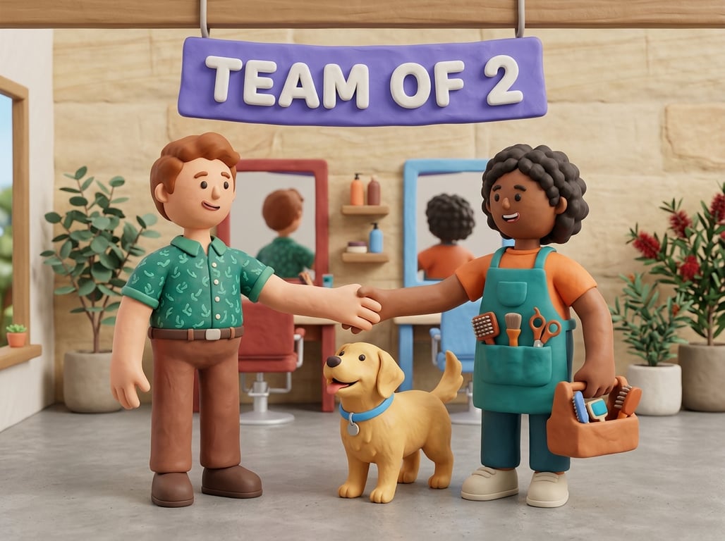 Pet business team members working together in a professional daycare facility