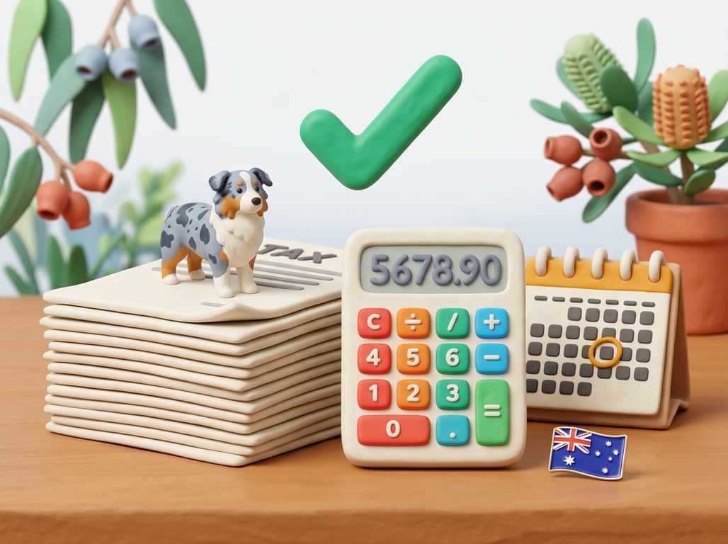 Pet business owner reviewing financial documents at desk