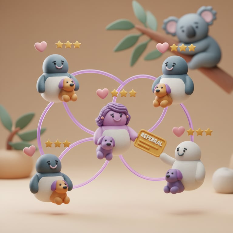 Happy dog owner walking their well-groomed dog in an Australian suburb