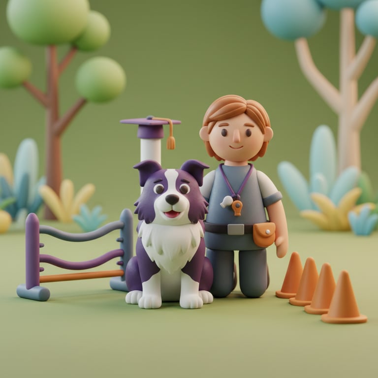 Professional dog trainer working with a dog on obedience training