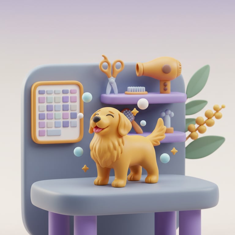 Professional dog groomer working with a well-maintained dog in a salon